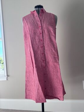 Garnet Hill Classic Linen Shirtdress Pink 100% Linen NWT Size 8